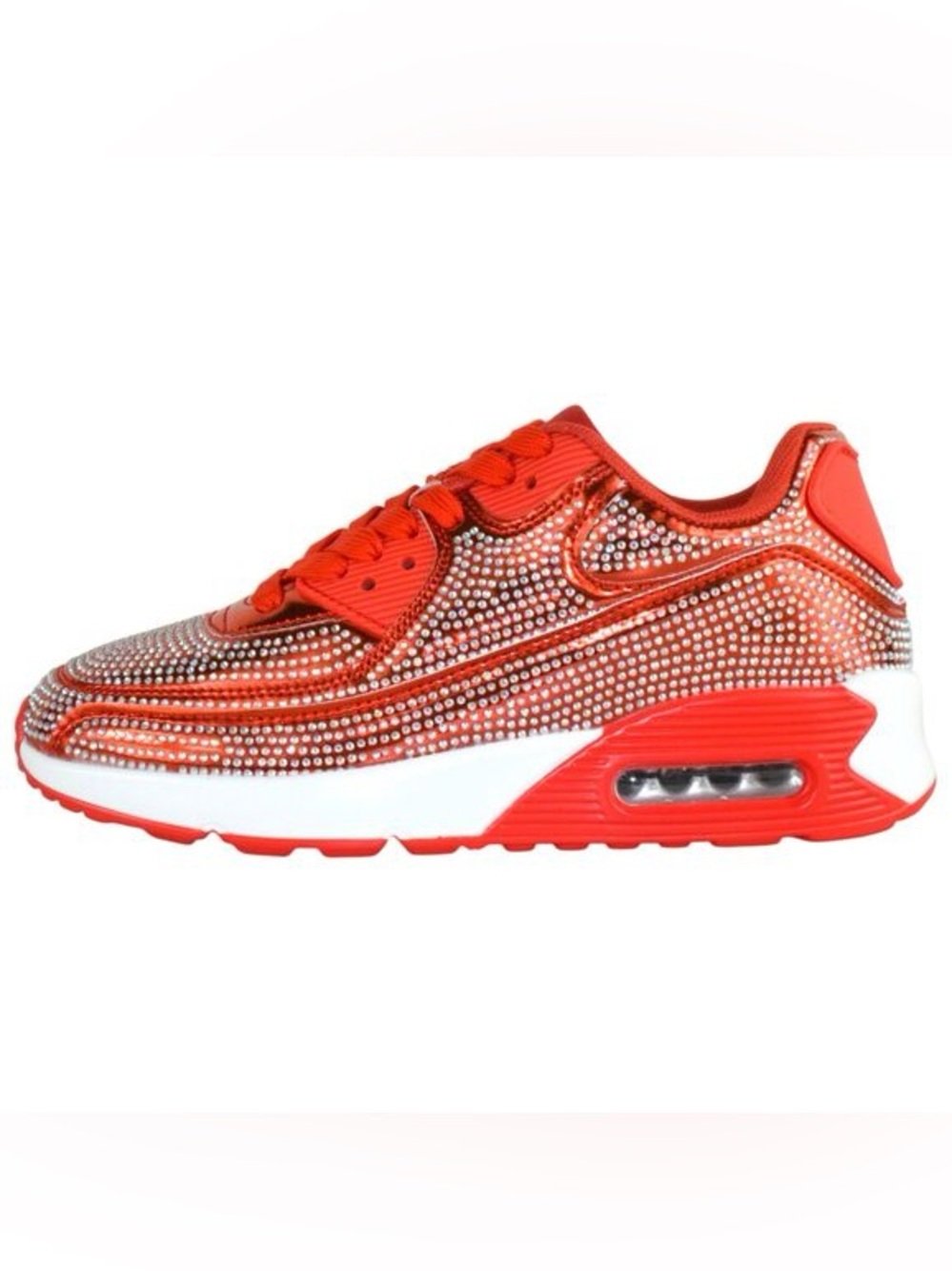 QUEEN Red Rhinestoned Sneaker - Picture 2 of 7